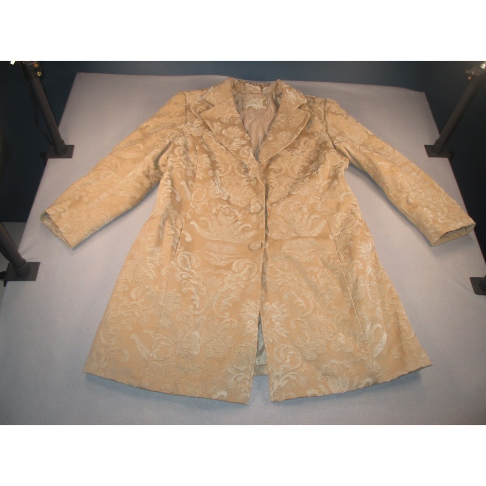 Merona Women 1X Champagne Damask Brocade Car Coat Quilted Lining Mid-Length